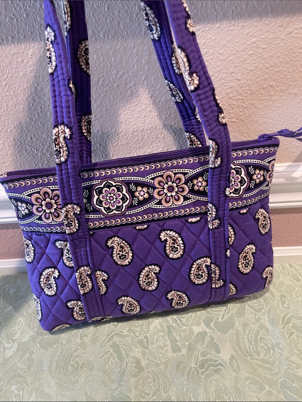 Vera Bradley Quilted Purple Paisley Shoulder Tote - Picture 3 of 5